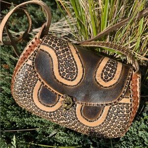 Artisan Tan and Brown Leather Crossbody Purse